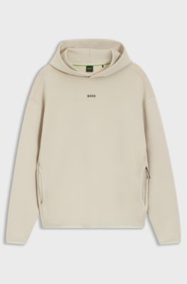 Cotton-blend hoodie with reflective graphic, Light Beige