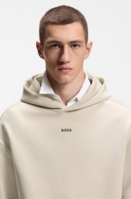 Cotton-blend hoodie with reflective graphic, Light Beige