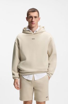 Cotton-blend hoodie with reflective graphic, Light Beige
