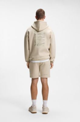 Cotton-blend hoodie with reflective graphic, Light Beige