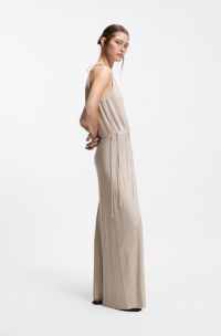 Halterneck jumpsuit in lustrous jersey with pliss&eacute; pleats, Light Beige