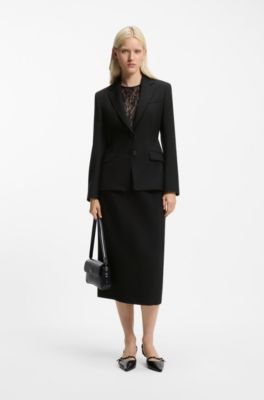 Blazer regular fit en sarga el&aacute;stica, Negro