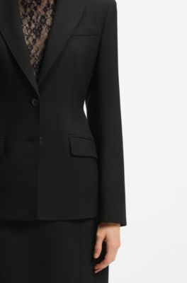 Blazer regular fit en sarga el&aacute;stica, Negro