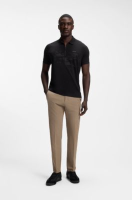 Cotton-blend zipped polo shirt with reflective graphics, Black