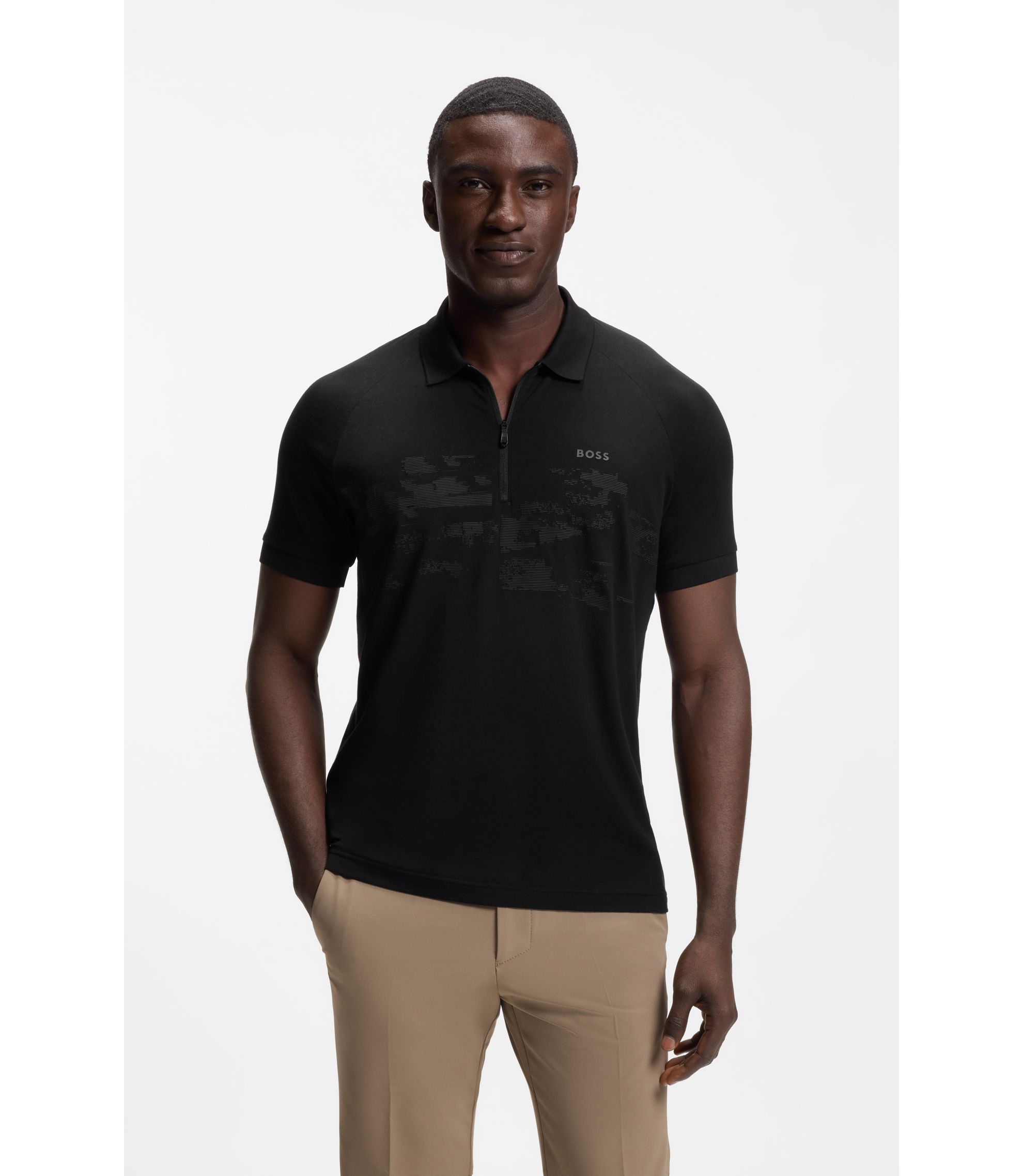 Poloshirt aus Baumwoll-Mix mit Reißverschluss und reflektierenden Grafiken