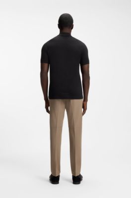 Cotton-blend zipped polo shirt with reflective graphics, Black