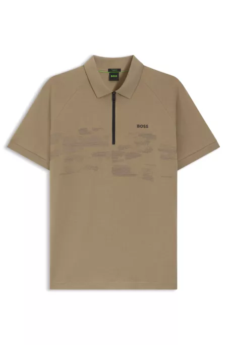 Cotton-blend zipped polo shirt with reflective graphics