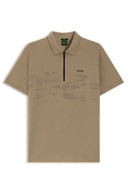 Cotton-blend zipped polo shirt with reflective graphics