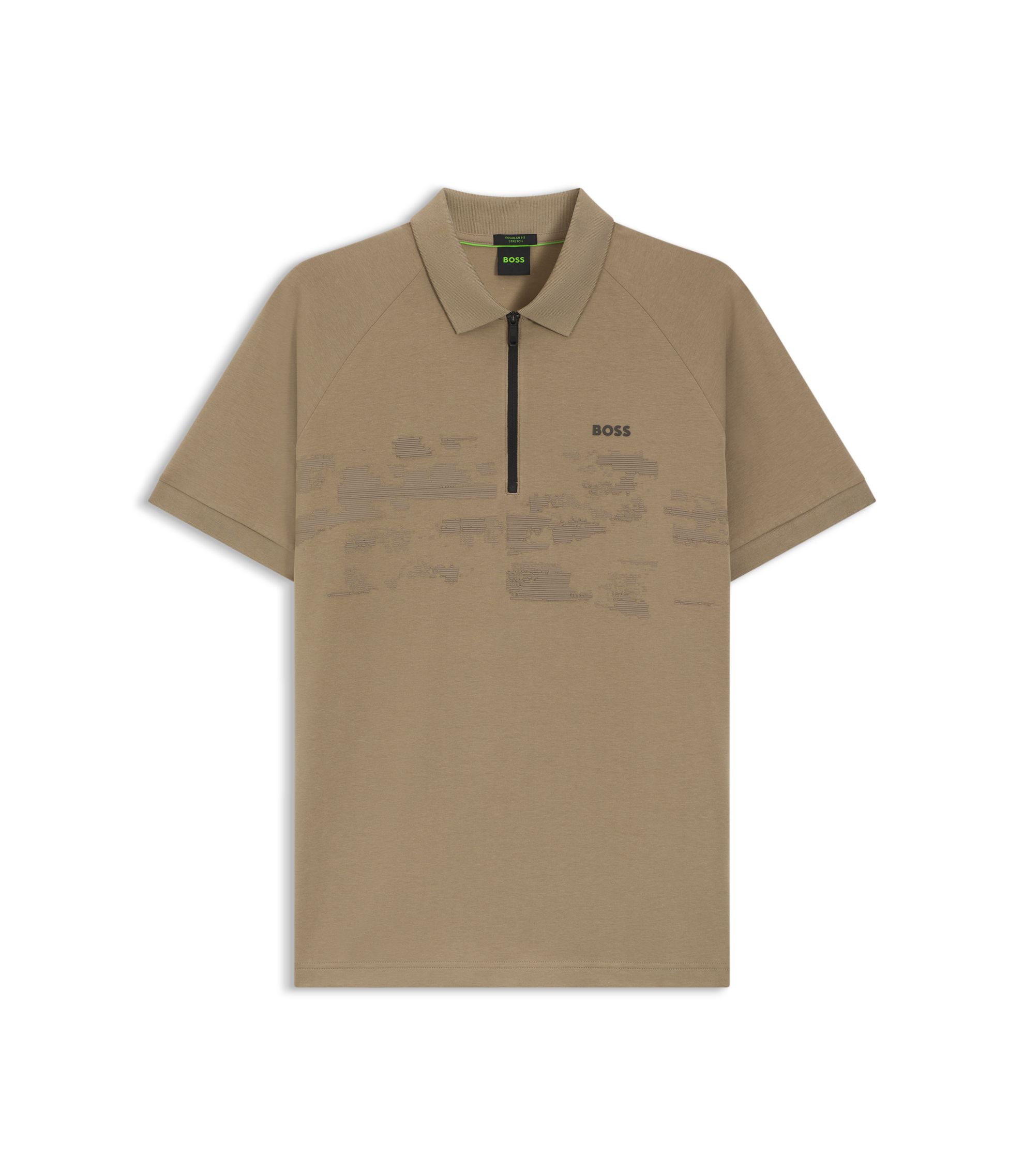 メンズウェア POLO EMBOSS BOSS - Cotton-blend zipped polo shirt with reflective graphics