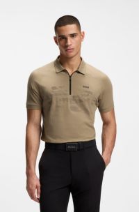 Polo in misto cotone con zip e grafica riflettente, Marrone chiaro