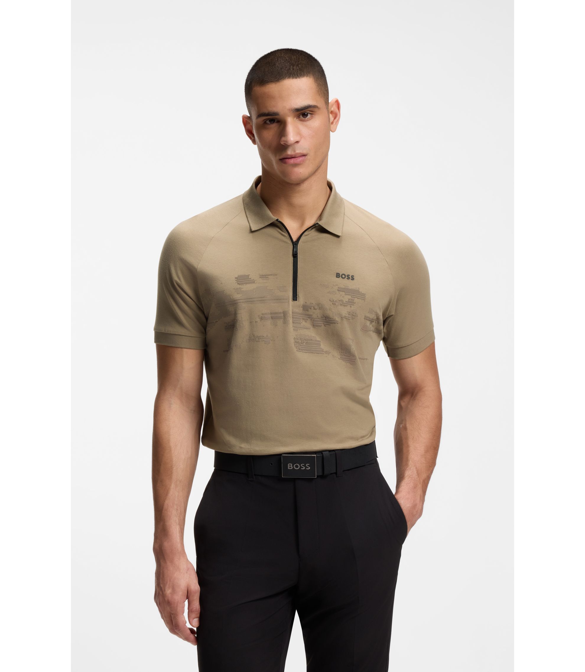 Poloshirt aus Baumwoll-Mix mit Reißverschluss und reflektierenden Grafiken