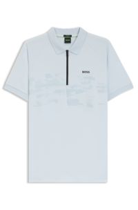 Cotton-blend zipped polo shirt with reflective graphics, Light Blue
