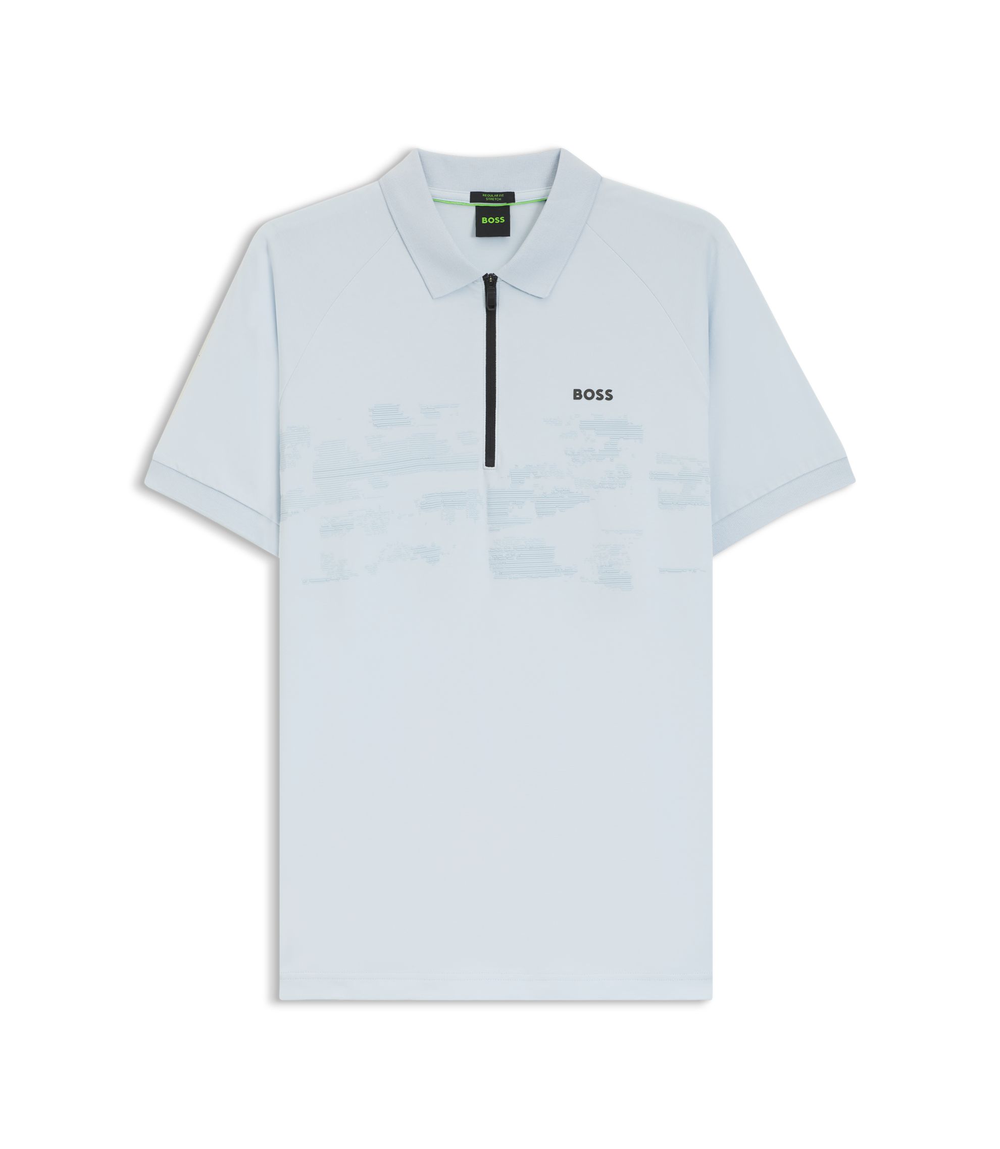 BOSS - コットンブレンド ジップポロシャツ リフレクターグラフィック