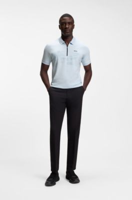 Cotton-blend zipped polo shirt with reflective graphics, Light Blue