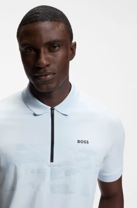 Cotton-blend zipped polo shirt with reflective graphics