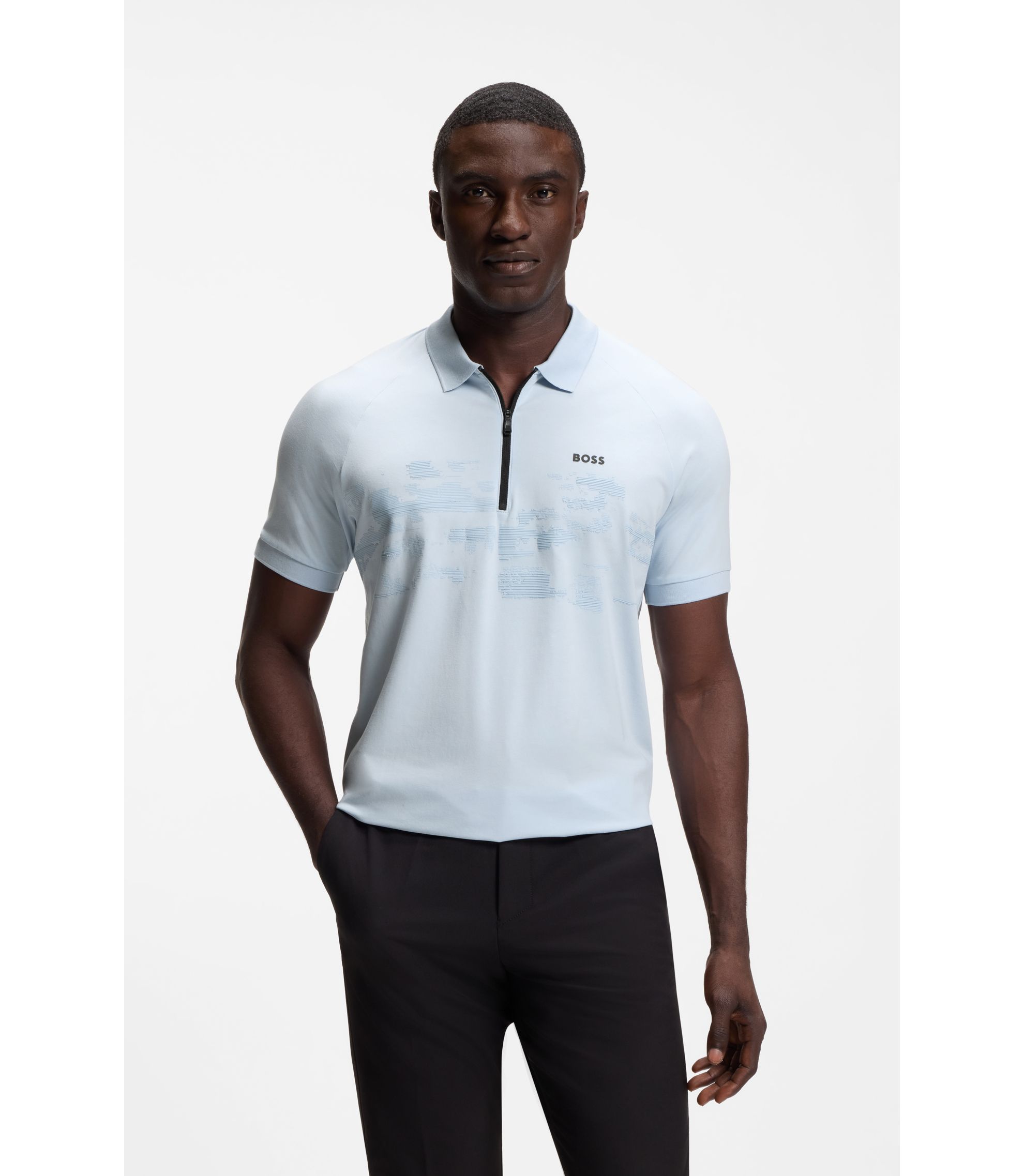 Poloshirt aus Baumwoll-Mix mit Reißverschluss und reflektierenden Grafiken