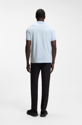 Cotton-blend zipped polo shirt with reflective graphics, Light Blue
