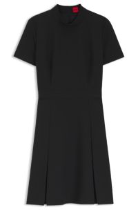 Box-pleat dress with mock neck, Black