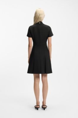 Box-pleat dress with mock neck, Black