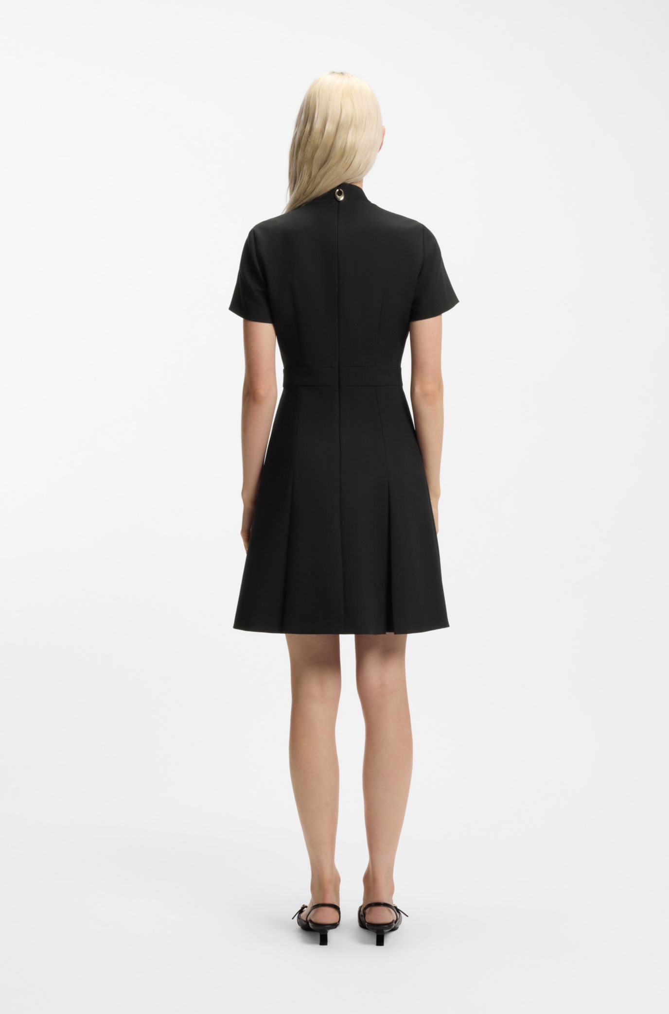 HUGO - Box-pleat dress with mock neck - Black