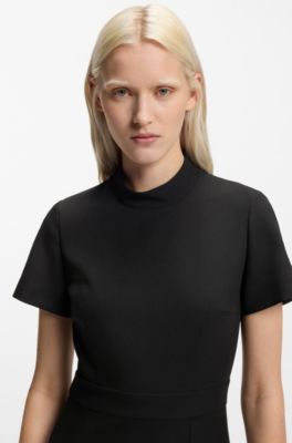 Box-pleat dress with mock neck, Black