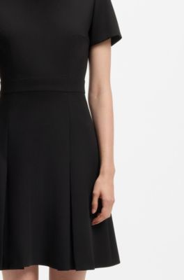 Box-pleat dress with mock neck, Black