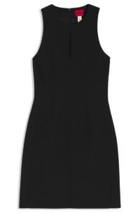 Stretch-twill mini dress with keyhole neckline, Black