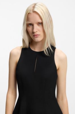 Stretch-twill mini dress with keyhole neckline, Black