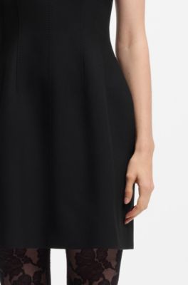 Stretch-twill mini dress with keyhole neckline, Black