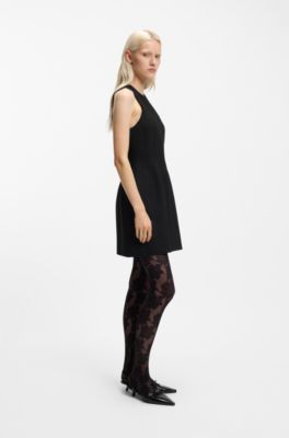 Stretch-twill mini dress with keyhole neckline, Black