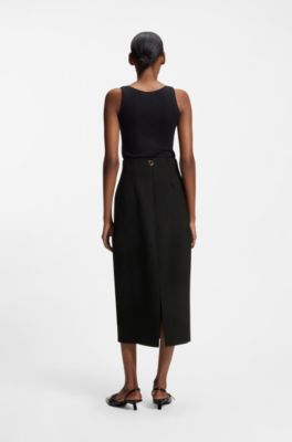 Jupe crayon en twill stretch, Noir