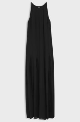 &Auml;rmelloses Kleid mit Plissee-Rockeins&auml;tzen, Schwarz