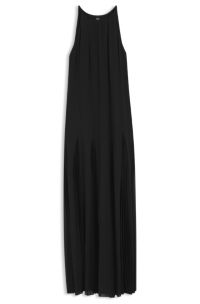 Sleeveless dress with pliss&eacute; skirt inserts, Black