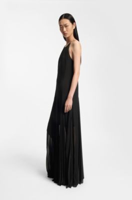 Vestito senza maniche con inserti gonna pliss&eacute;, Nero