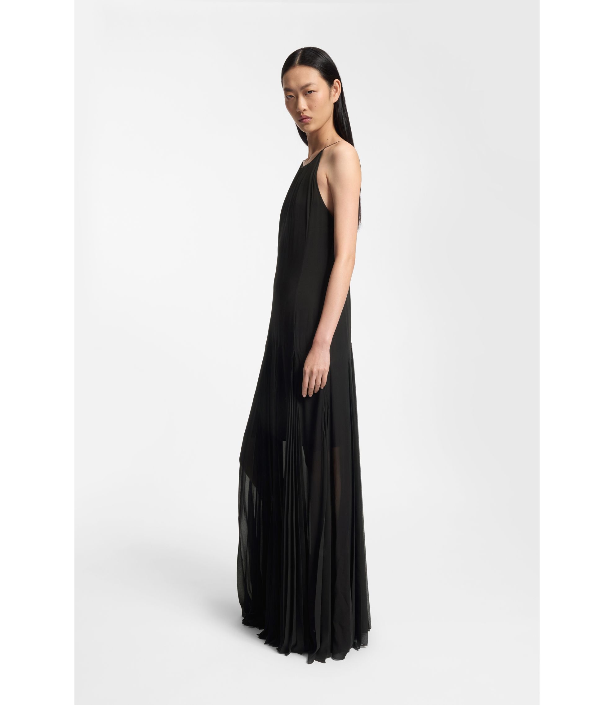 Ärmelloses Kleid mit Plissee-Rockeinsätzen