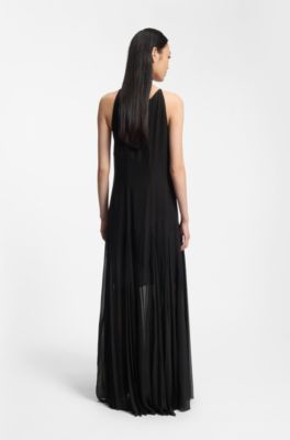 &Auml;rmelloses Kleid mit Plissee-Rockeins&auml;tzen, Schwarz