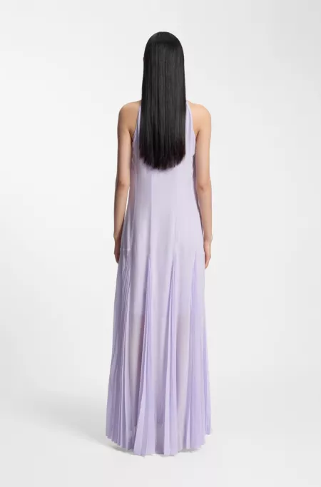 Sleeveless dress with plissé skirt inserts