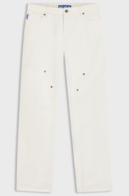 Jeans baggy fit in denim rigido &eacute;cru, Bianco
