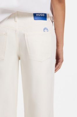 Baggy-fit jeans in ecru rigid denim, White
