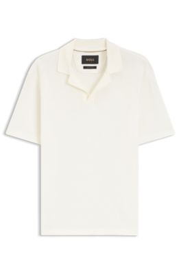 Polo shirt in Italian-made cotton and linen, Natural