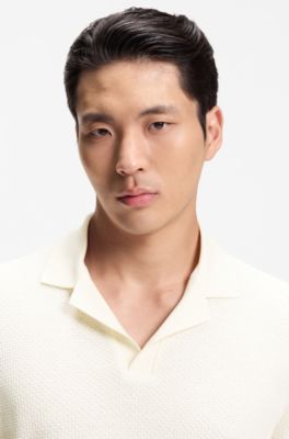 Polo shirt in Italian-made cotton and linen, Natural