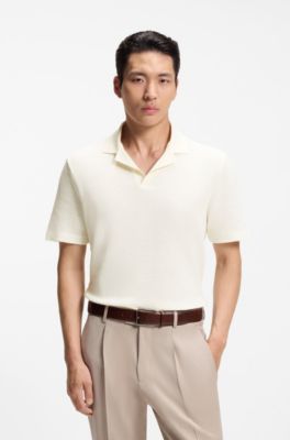 Polo shirt in Italian-made cotton and linen, Natural