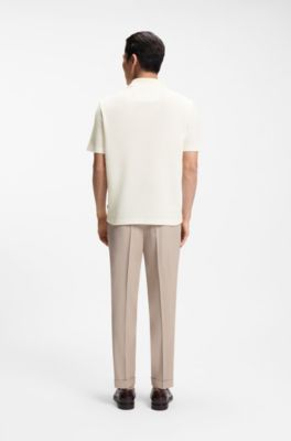 Polo shirt in Italian-made cotton and linen, Natural