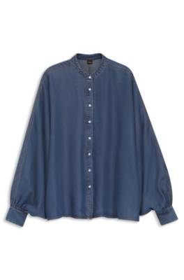 Relaxed-fit denim-look blouse with kimono sleeves 1