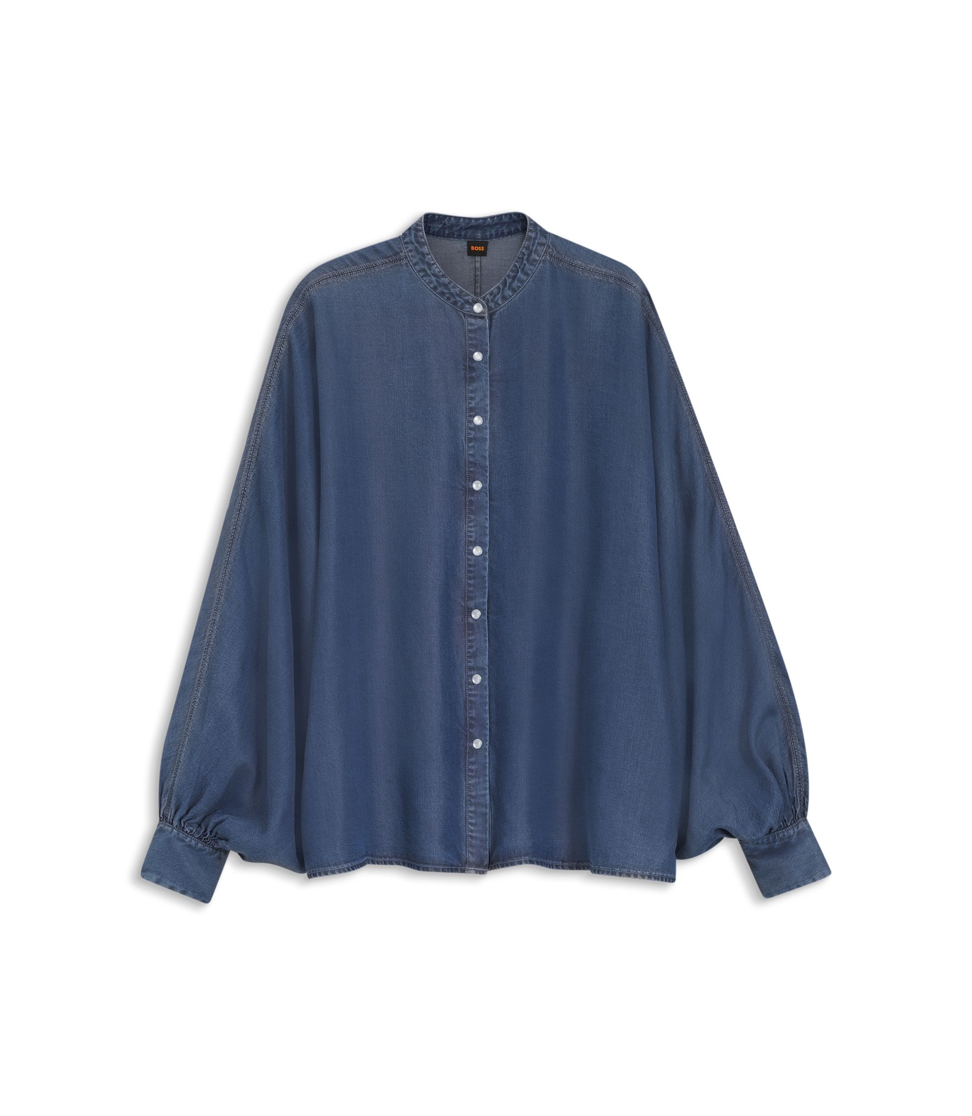 BOSS - Relaxed-fit denim-look blouse with kimono sleeves - Blue