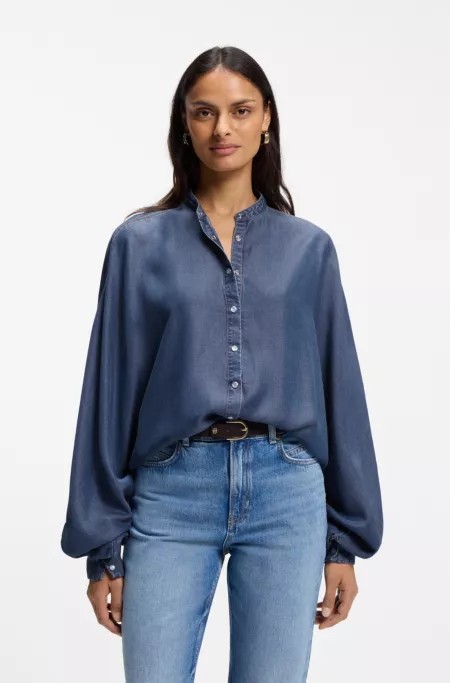 Relaxed-fit denim-look blouse with kimono sleeves