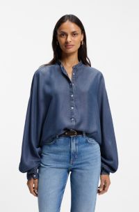 Relaxed-fit denim-look blouse with kimono sleeves, Blue
