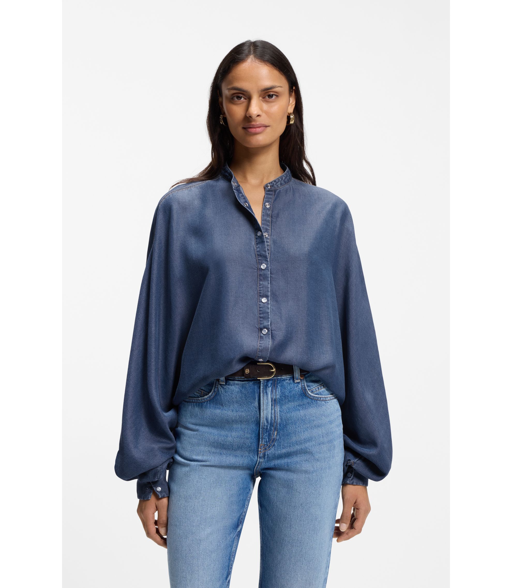 Relaxed-Fit Bluse in Denim-Optik mit Kimonoärmeln