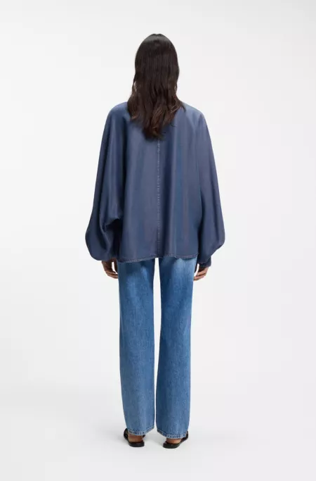 Relaxed-fit denim-look blouse with kimono sleeves