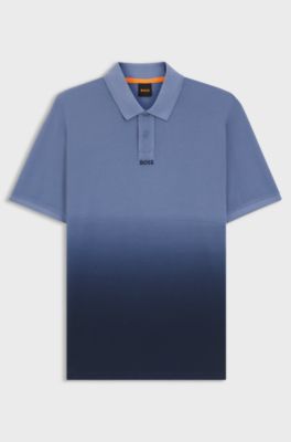 Cotton-piqu&eacute; polo shirt with degrad&eacute; effect, Blue